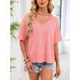 thumbnail image 5 of Womens Summer V Neck T Shirts Casual Short Sleeve Flowy Tops Cute Loose Fit Basic Tees Pink M, 5 of 9