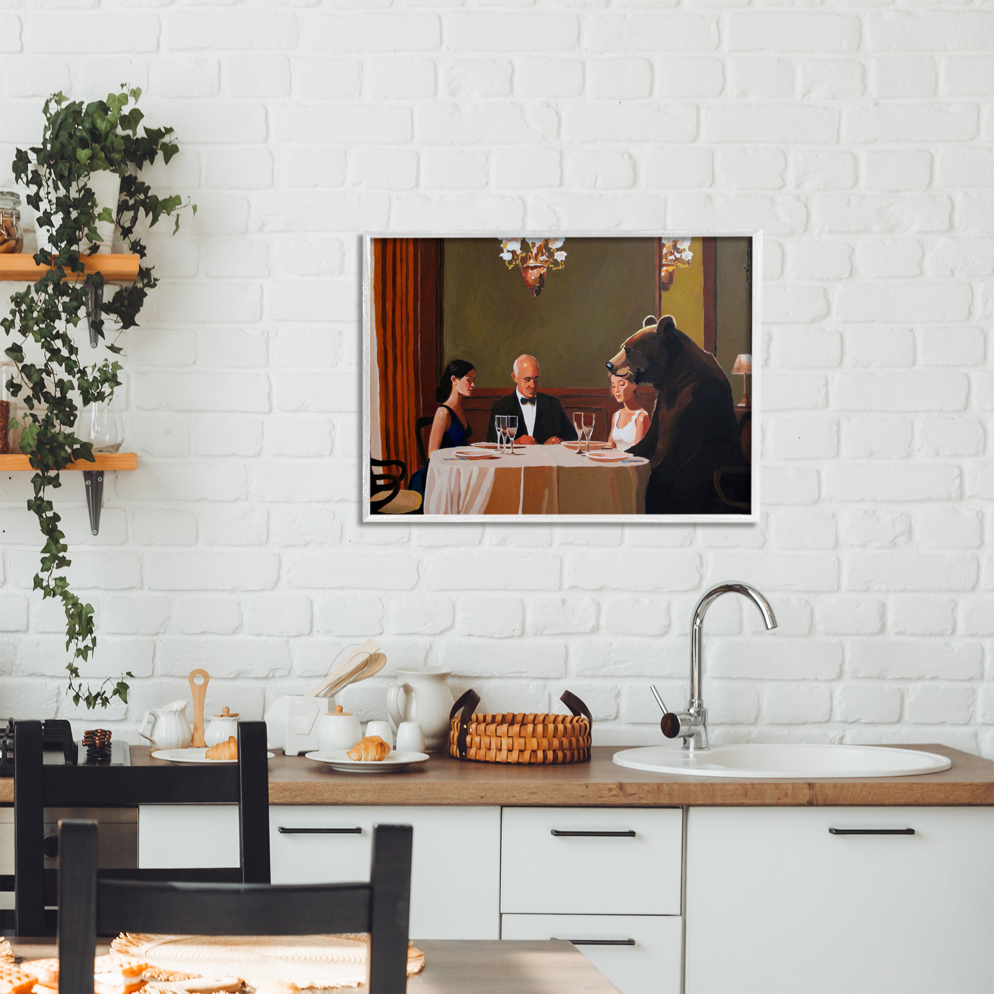 Dinner Guests & Steve White Framed Giclee Art, design by Keith Thomson