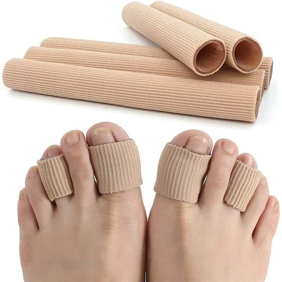 NOGIS Toe Sleeve Protector Tubes - Cushion Fabric with Gel Lining (5 Pack) Finger Toe Separator Tubing for Bunion, Hammer Toe, Callus Corn, Blister