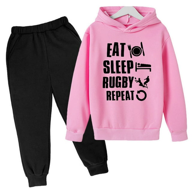 Boys Athletic Football Rugby Sports Fan Hoodie Pullover and Pants Jogging Tracksuit Set for Kids Wear