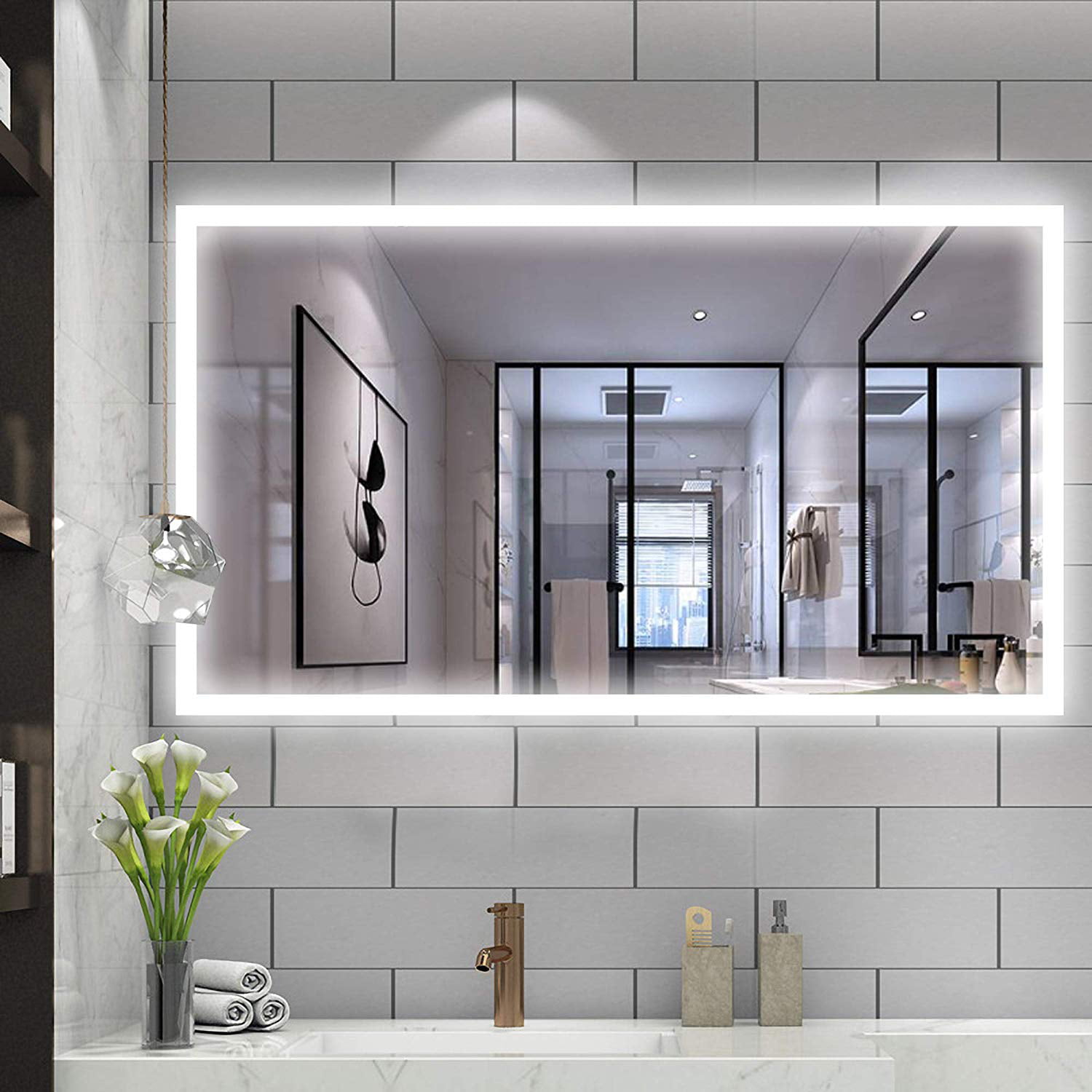 Vanity Art High Quality 48 Rectangular Wall Mounted Frameless Led Lighted Bathroom Vanity 