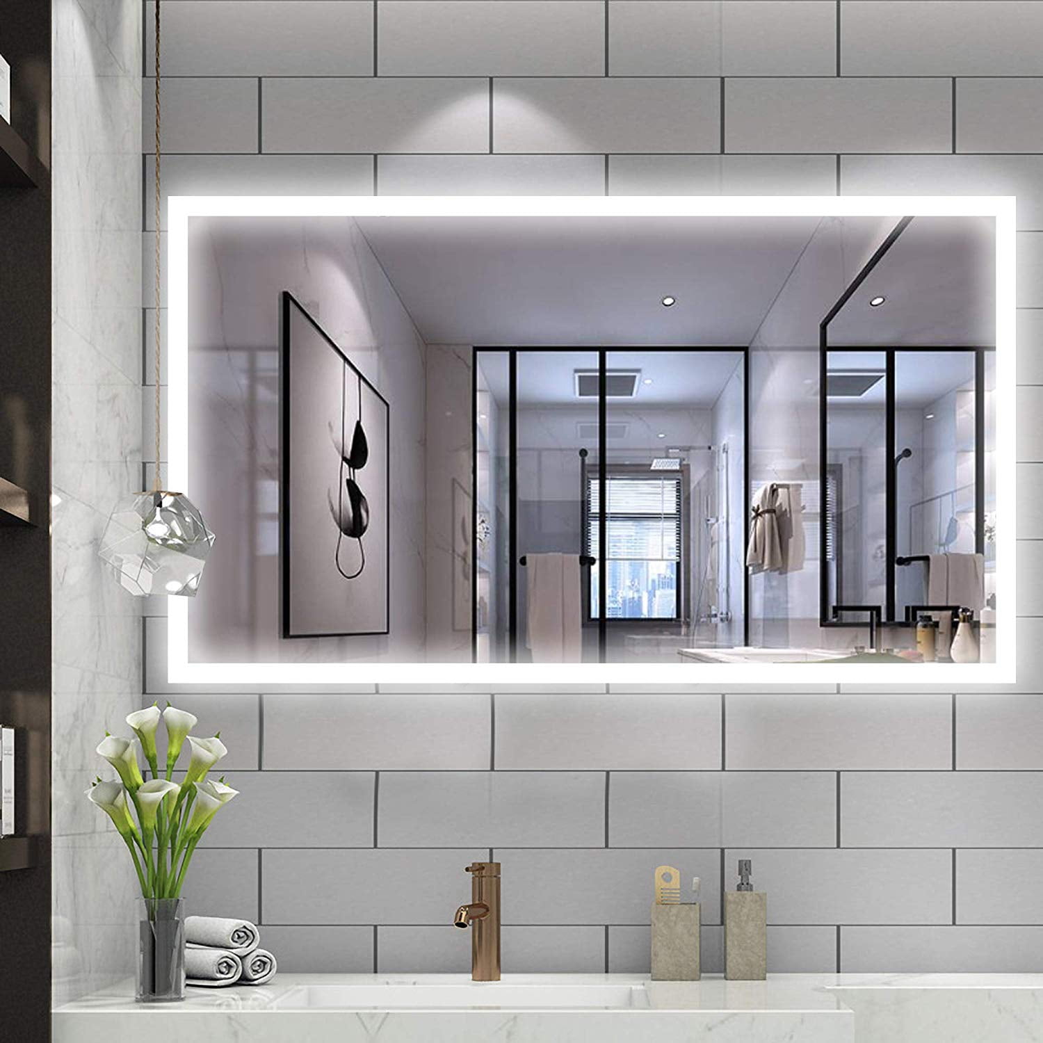 Vanity Art High Quality 48" Rectangular WallMounted Frameless LED