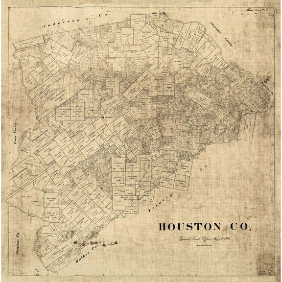 Historic County Map - Houston County Texas - General Land Office 1896 - 23 x 23.20 - Vintage Wall Art