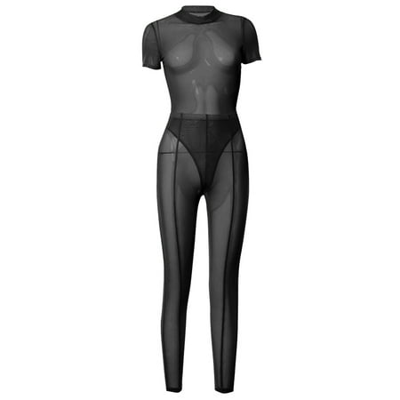 SUNSIOM Women Sexy Two-piece Clothes Set, Bodysuit and See-through