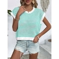 thumbnail image 2 of Womens Spring Boat Sweater Short Sleeve Nautical Catch of Day Vest Summer Knit Casual Round Neck Striped Tops Green M, 2 of 5