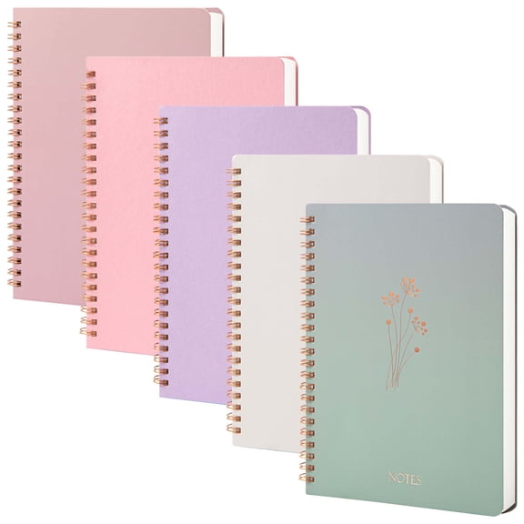 A5 Spiral Notebook, 5 Pack Lined Journal Notebooks, with Double Pocket, Spiral Journals for Writing, 8mm College Ruled for School, Work Office spiral pack 1