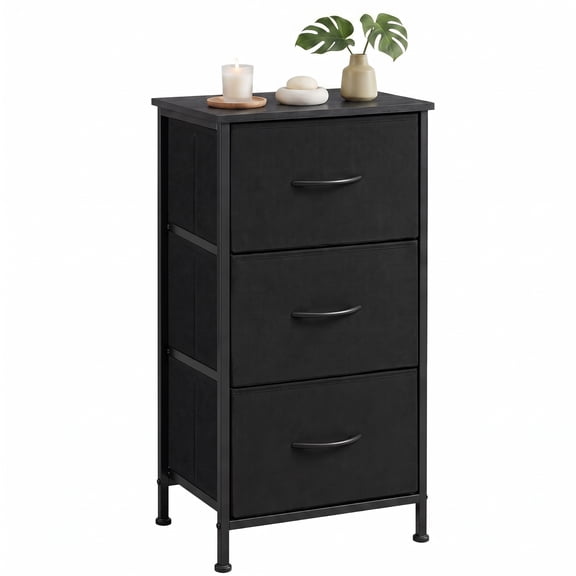 TrumanPick Fabric Storage Drawer Bedroom Dresser, Fabric Dresser for Closet, 3 Fabric Dresser with 3 Storage Drawers for Clothes, Living Room, Hallway, Entryway, Black