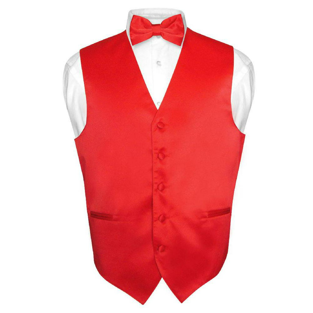 Vesuvio Napoli - Men's Dress Vest & BowTie Solid RED Color Bow Tie Set ...