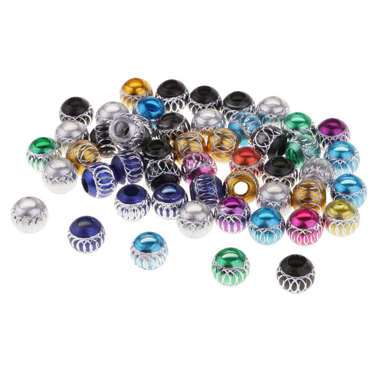 50Pcs Assorted Color Aluminum Beads with Carved Pattern Large Hole Jewelry  Findings for Bracelets Making Beading Supplies (6/8/10/12mm) 10MM