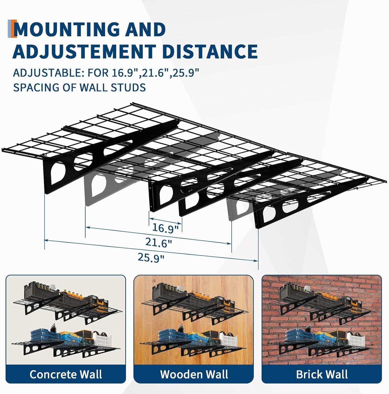 2-Pack Heavy Duty Wall Shelves， 2x6ft Folding Storage System with 1600 lb Capacity — Heavy-Duty Garage & Warehouse Shelving