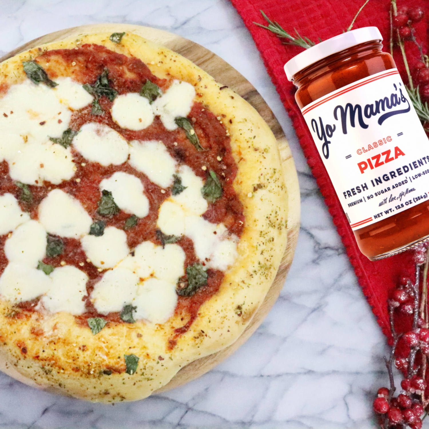 Yo Mama’s Foods Classic Pizza Sauce, 12.5 oz, No Sugar Added, Low Carb, Gluten-Free, All-Natural, Sauce