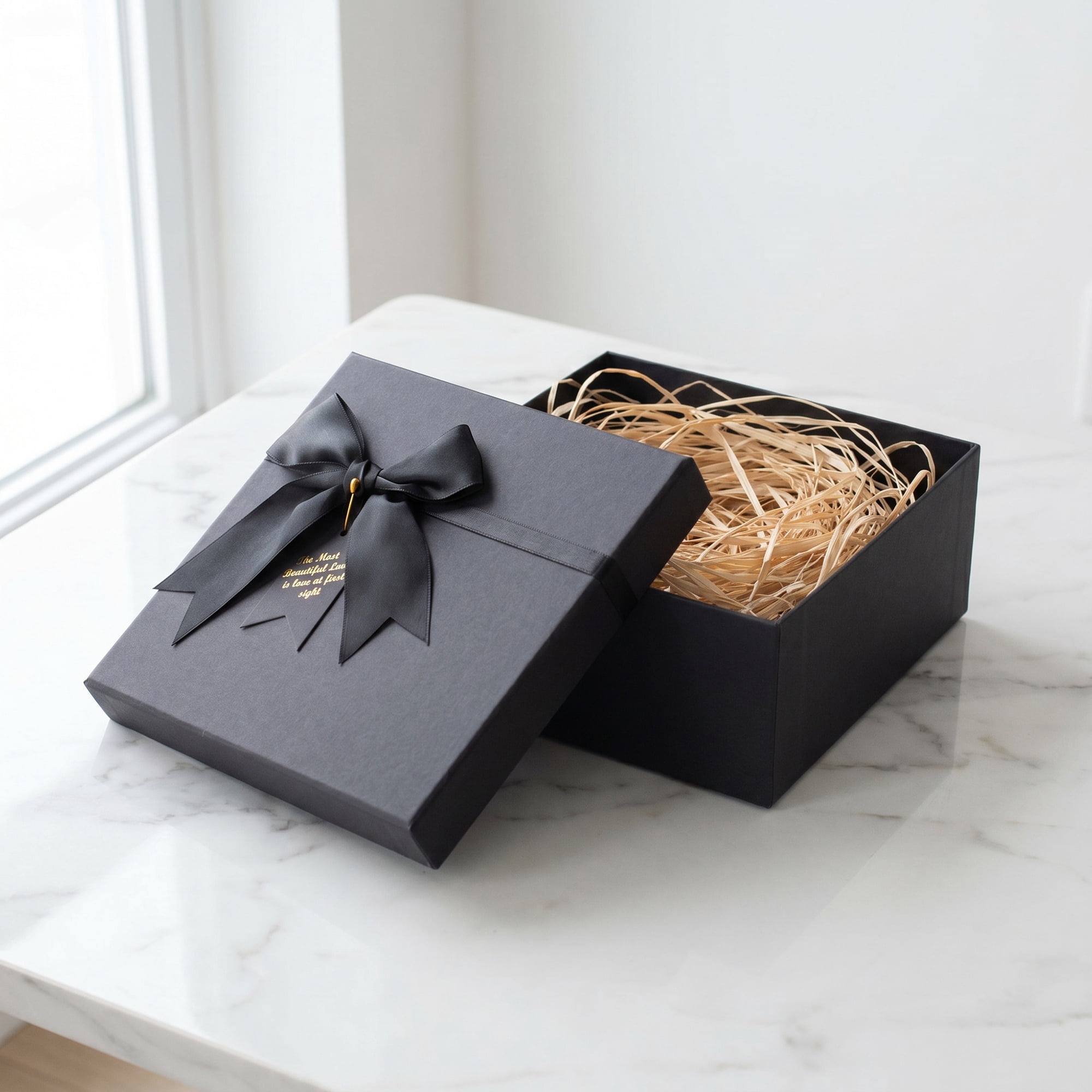 Unique Bargains Elegant Rigid Present Box with Lids Black 7.9"x7.1"x3.1"