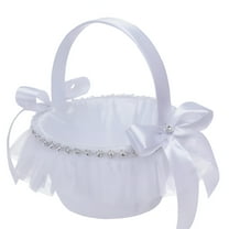 LAMIRO Wedding Flower Girl Basket with Rhinestone Decor White Flower Girl Basket