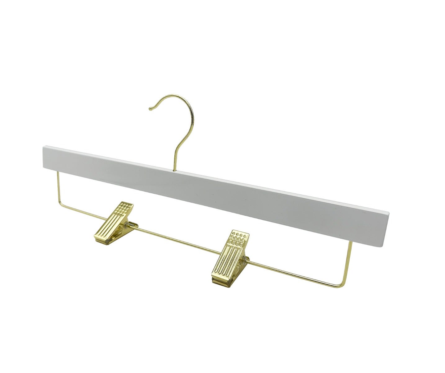 Nahanco 14" NAHANCO SlimLine Wooden Pant/Skirt Hanger With Padded Clips - High Gloss White W/Gold