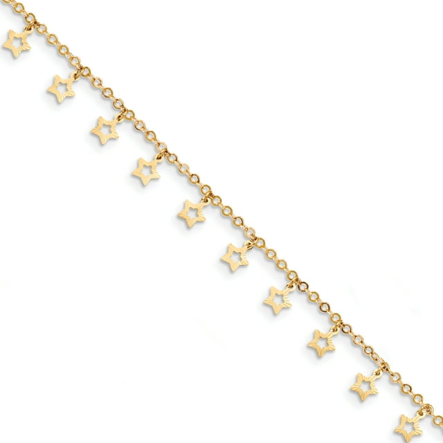 14k Yellow Gold Star 9 Inch Plus 1 Anklet Ankle Bracelet Celestial
