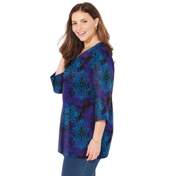 Catherines Women's Plus Size Petite Suprema 3/4 Sleeve V-Neck Tee