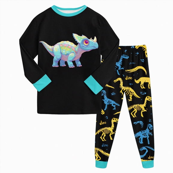 NOLDARES Kids & Toddler Boys Pajamas 2 Piece Cartoon Pattern Pjs Set Cotton Sleepwear(M530-Black)