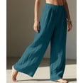 thumbnail image 6 of Women Wide Leg Palazzo Summer Pants Beach Vacation Clothes Elastic Waist Travel Trousers with Pockets Blue M, 6 of 9