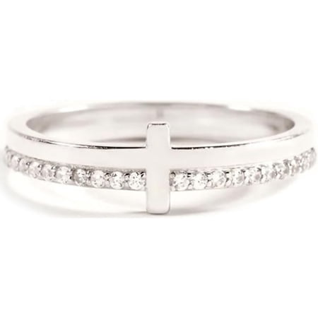 Zephyriana Christian Gifts-Let God Be in Control Golden Cross Ring, Gifts for Women, Personalized Cubic Zirconia Religious Faith Stackable Ring, Cross Jewelry for Women