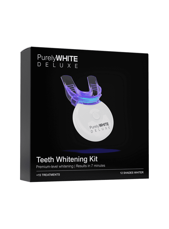 PurelyWHITE DELUXE Teeth Whitening Kit, Complete LED Teeth Whitening, 15+ Treatments, Whiter Smile In 7 Minutes