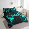 thumbnail image 3 of Manfei Neon Cyan Gamepad Twin Bedding Sets 7-Piece, Geometric Honeycomb Bedding Comforter Set, Teen Boy Girl Kid Reversible Sheet Sets, Luxury Bedroom Decor, 3 of 7