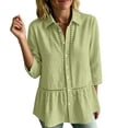 thumbnail image 6 of Womens 3/4 Sleeve Hollow Crochet Lace Trim Button Down Collared Shirts Flowy Ruffle Hem Babydoll Peplum Tops Blouses, 6 of 6
