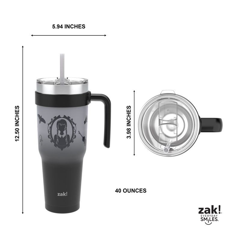 （美品）Traditional Weatherwear WAVERLY TWW Zak Designs 40oz Wednesday Straw Handle Tumbler, Stainless Steel