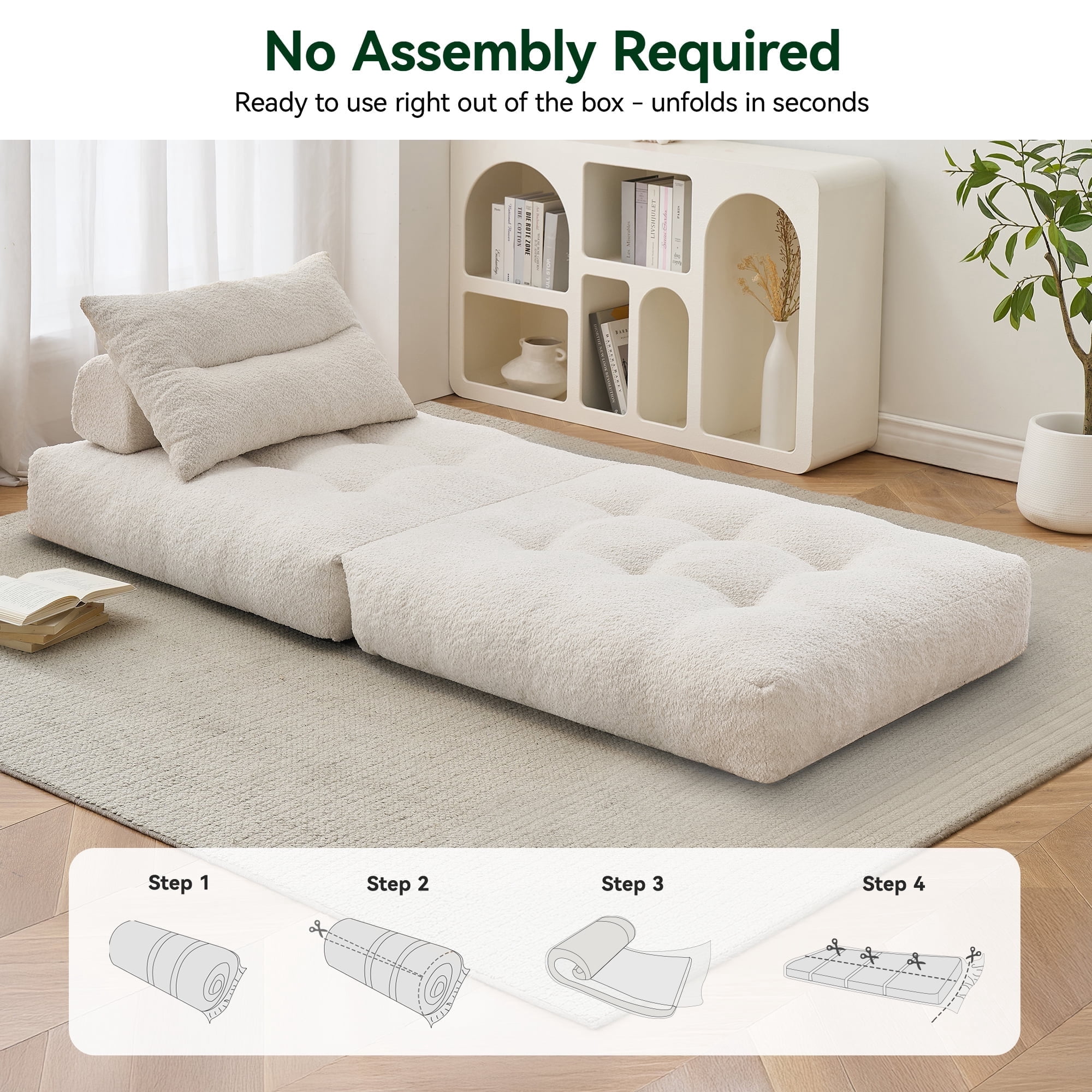 BEHOST 86" Large Futon Sofa Bed for Adults, 3-in-1 Convertible Folding  Chair Bed Sleeper Chair, Beige