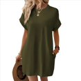 thumbnail image 1 of Vestido Holgado de Color Liso con Cuello Redondo, Corta y Bolsillos, Verde , Talla XXL, 1 of 4