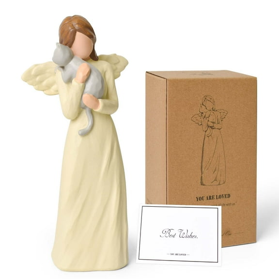 Lnrkai Cat Memorial Gifts, Hand-Painted Ornament Home Decor, Angel Figurines Gray Cat Loss of Pet Sympathy Gift