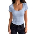 thumbnail image 2 of IYYVV Women's Short Sleeve Tops Summer Lace Trim Square Neck Slim Fitted Going Out Basic Tee Shirts Y2K Clothes 2026 Light Blue 2XL, 2 of 5