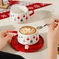 thumbnail image 5 of Christmas Ceramic Mug with Lid and Spoon, Cute Santa & Reindeer Design, Bow Handle Coffee Cup for Hot Chocolate, Tea & Holiday Gift, 5 of 5