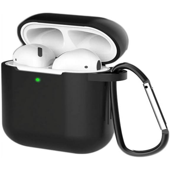 Silicone Case Cover for Airpods 3 with Carabiner,Protective Soft TPU Skin Case Waterproof Shockproof Cover [Front LED Visible] Compatible with Apple AirPods 3rd Generation Case(Black)
