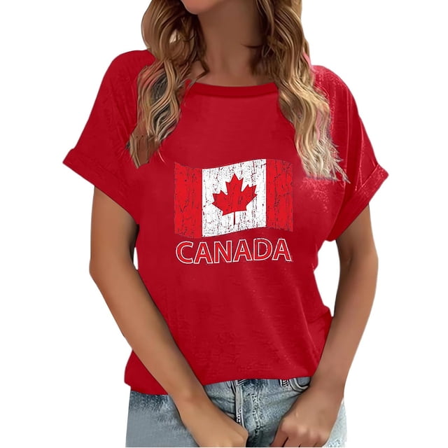 Canada T Shirt Short Sleeves Maple Leaf Basic Tee Shirt Womens Spring Tops Vacation Outfits for Women