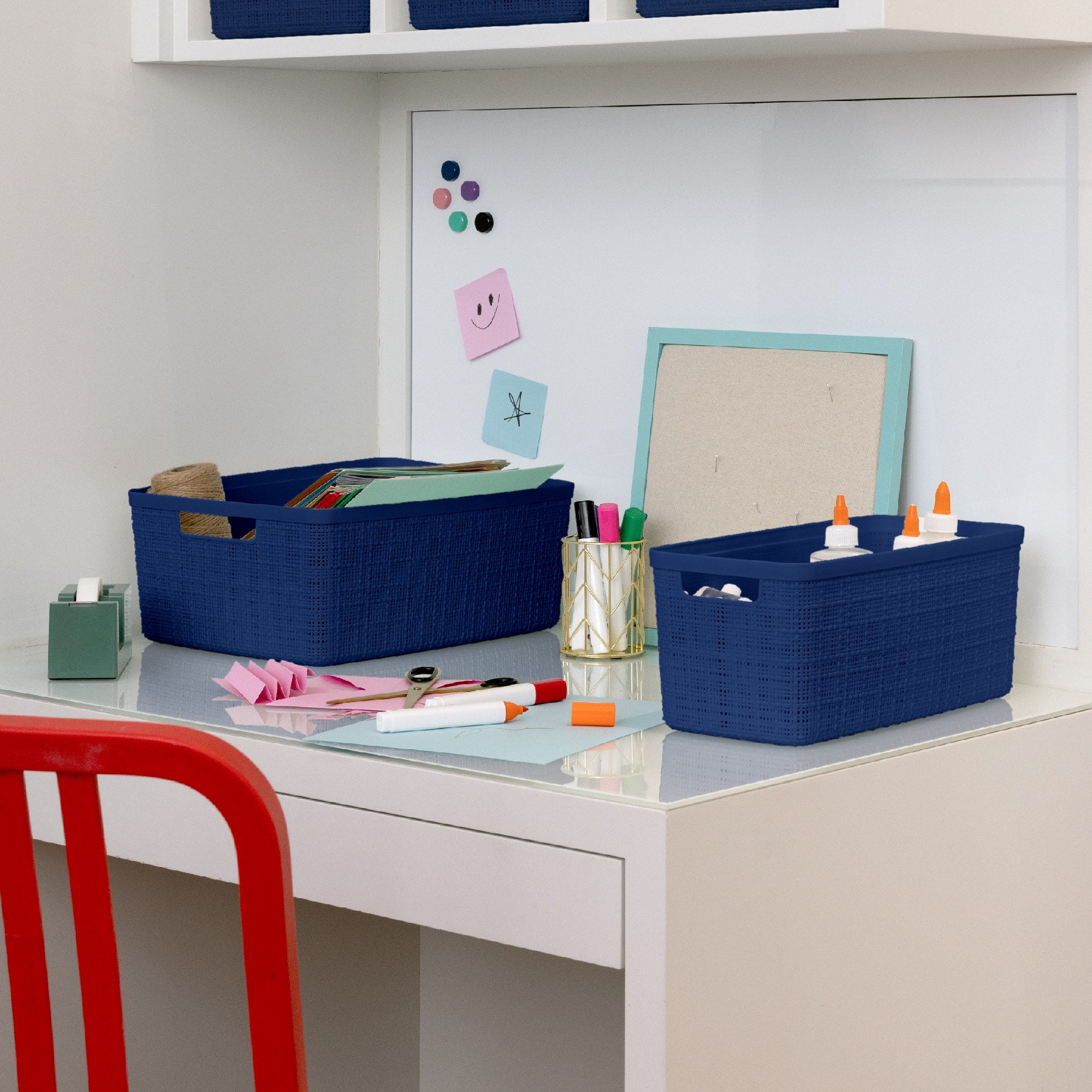 Curver Set of 6 Jute Basket Medium Durable Resin Organization and Storage Basket Bin, Blue