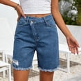 thumbnail image 6 of felwors Jean Shorts for Women High Waisted Raw Hem Mid Thigh Cut Off Stretchy Denim Shorts Casual Summer Jorts（Blue， S）, 6 of 6