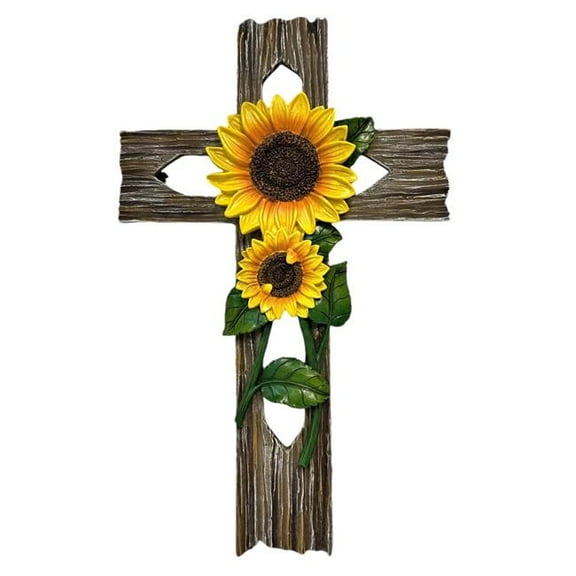 De Leon Collections 14078 Bright Yellow Sunflower Farmhouse Accent Hanging Wall Cross