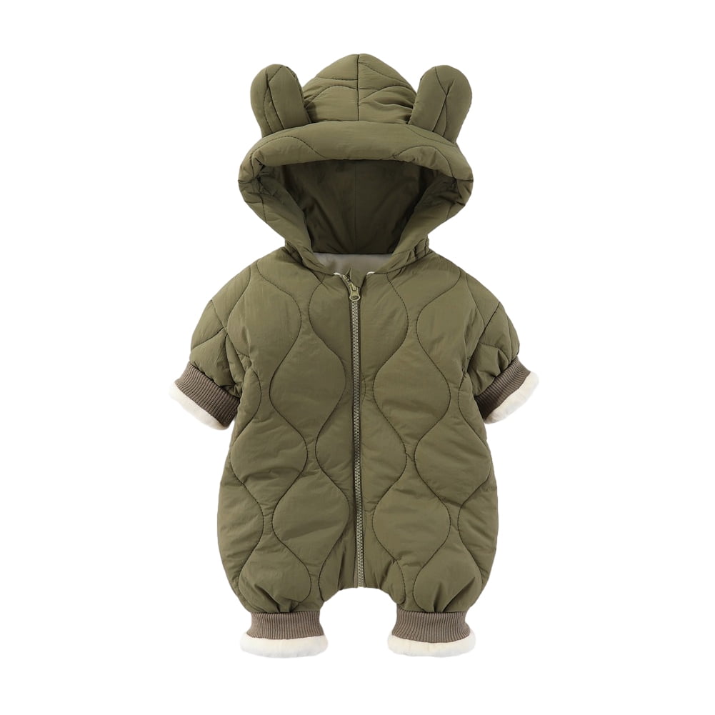 YTDSCS Baby Boys Girls Ears Hooded Bodysuit Infant Zipper Fleece Jumpsuit Newborn Long Sleeve Warm Onesies Fall Winter Cotton Clothes Outfit for 0-12 Months