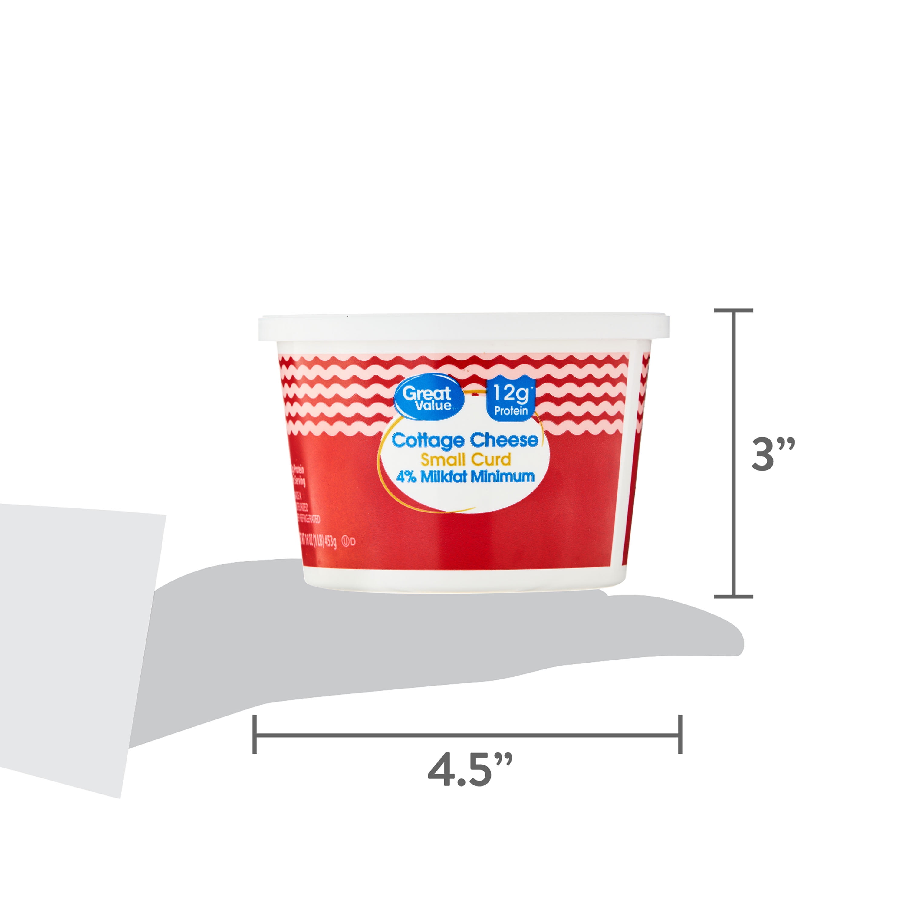 Great Value 4% Milkfat Minimum Small Curd Cottage Cheese, 16 oz