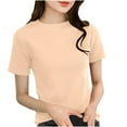 thumbnail image 2 of NJDVHB Hauts d'Été pour Femmes, Chandail pour Femmes, Chemisiers pour Femmes Chic Décontracté, T-shirt Décontracté à Col Rond Uni à Manches Courtes pour Femmes, Kaki, m, 2 of 3