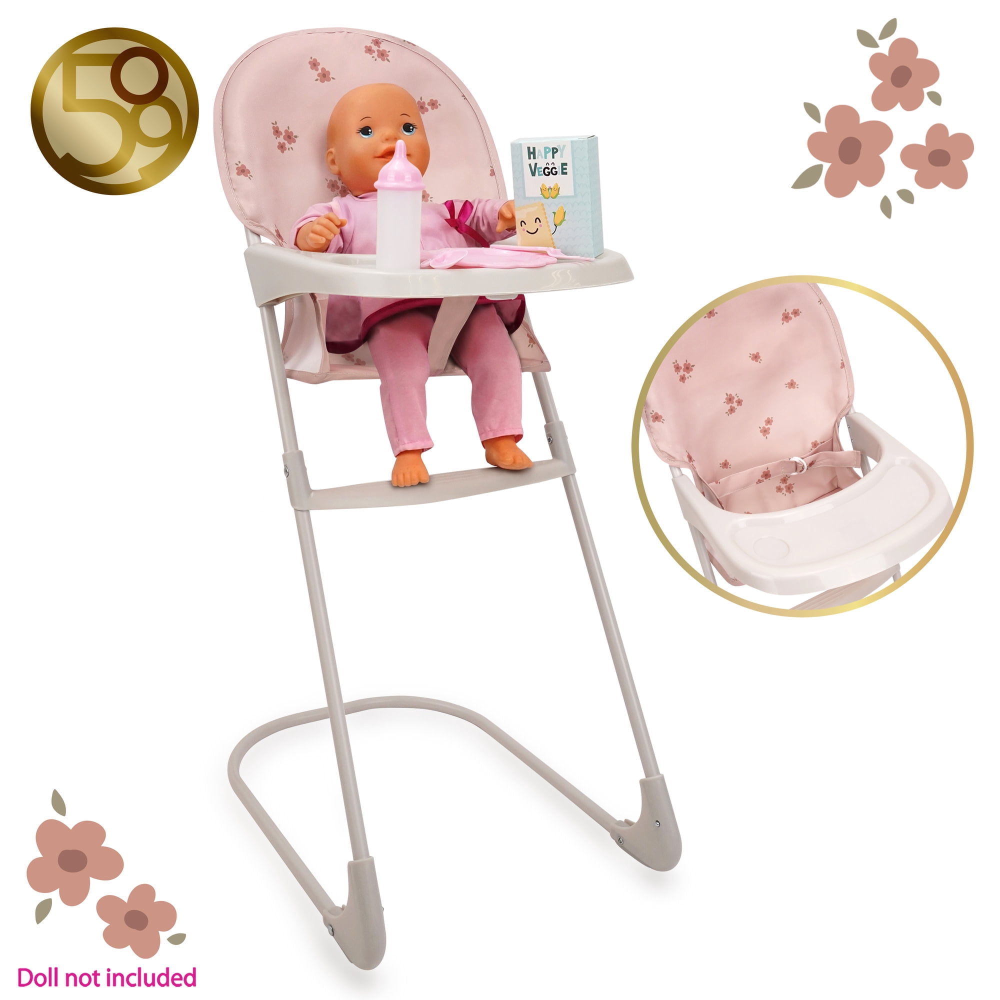 509 Crew: Ballet Flora - Feed N' Care Set - Soft Pink & Flowers, 7pc Play & Feeding Doll Accessories, Highchair & Foldable Play Yard, Roleplay, Kid 3+