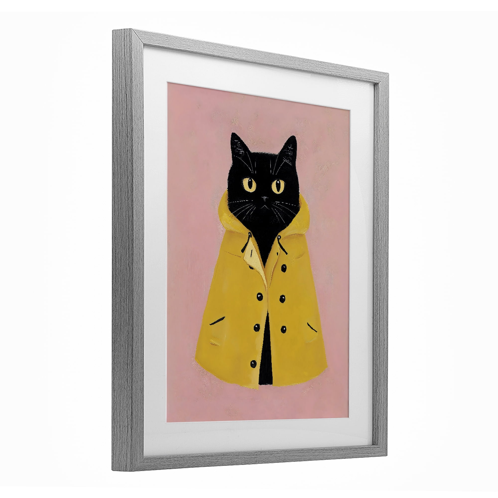 Stupell Industries Black Cat in Yellow Raincoat Gray Framed Print Under Glass, design by The Prints Vibe