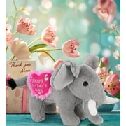DolliBu Happy Mother's Day Super Soft Plush Standing Elephant - Cute Stuffed Animal Present With Pink Heart Message for Best Mommy, Grandma, Wife, Daughter - Cute Safari Life Plush Toy Gift - 7.5 Inch