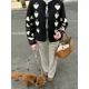 thumbnail image 3 of Abrigo corto con cuello redondo y cordones para mujer, chaqueta elegante informal con estampado blanco y negro, ropa de calle para otoño, novedad de 2024, 3 of 5