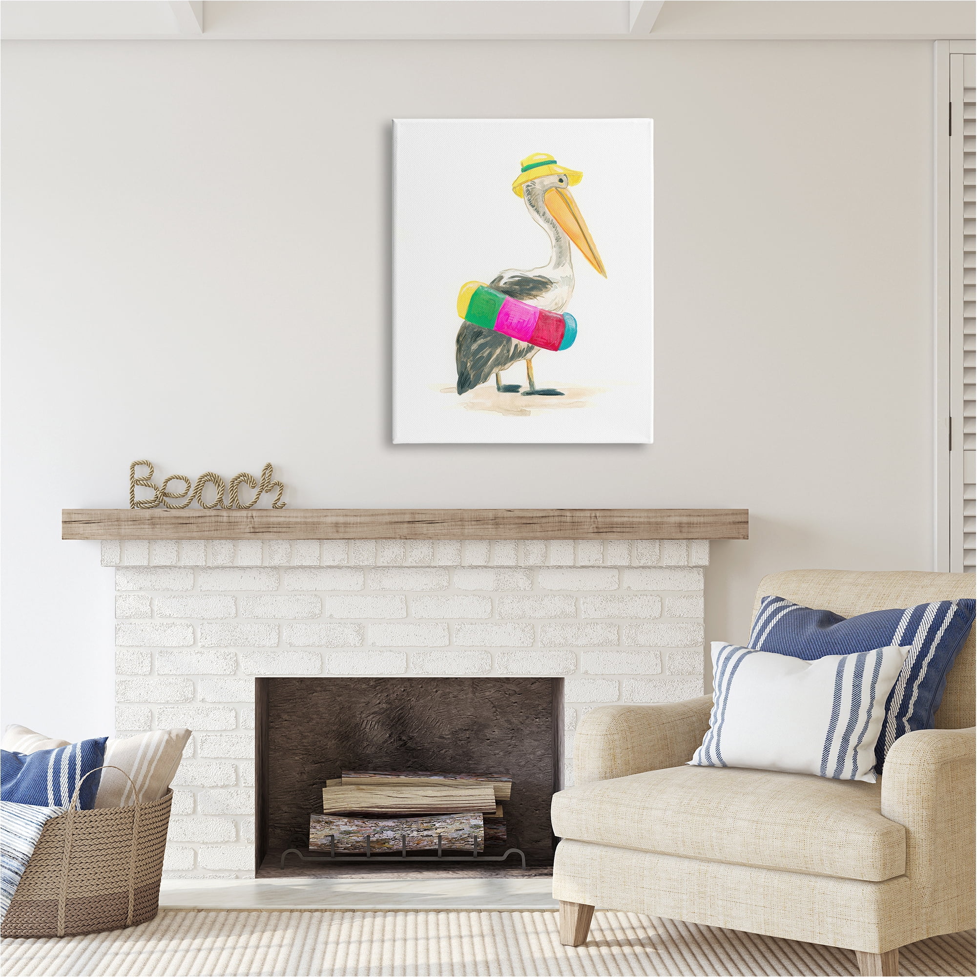 Stupell Industries Pelican & Beach Tube Animals & Insects Painting Gallery Wrapped Canvas Art Print Wall Art, 30 x 40