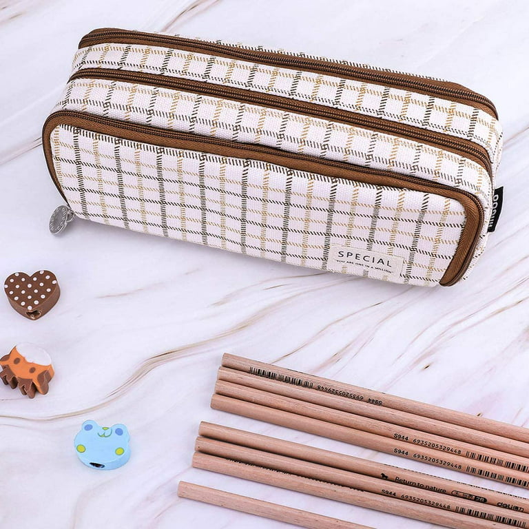 Large Pencil Case Big Capacity 3 Compartments Canvas Pencil Pouch For Teen  Boys Girls School Students (pink Strip Black