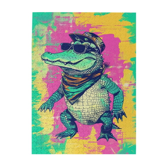 500 pcs Sunglasses Crocodile 500 Piece Wooden Puzzles,Stunningly Vibrant Colors,Creative Activity Hobbies For Adults,500 Piece Jigsaw Puzzle For Adults Challenging Puzzle Perfect For Game Nights