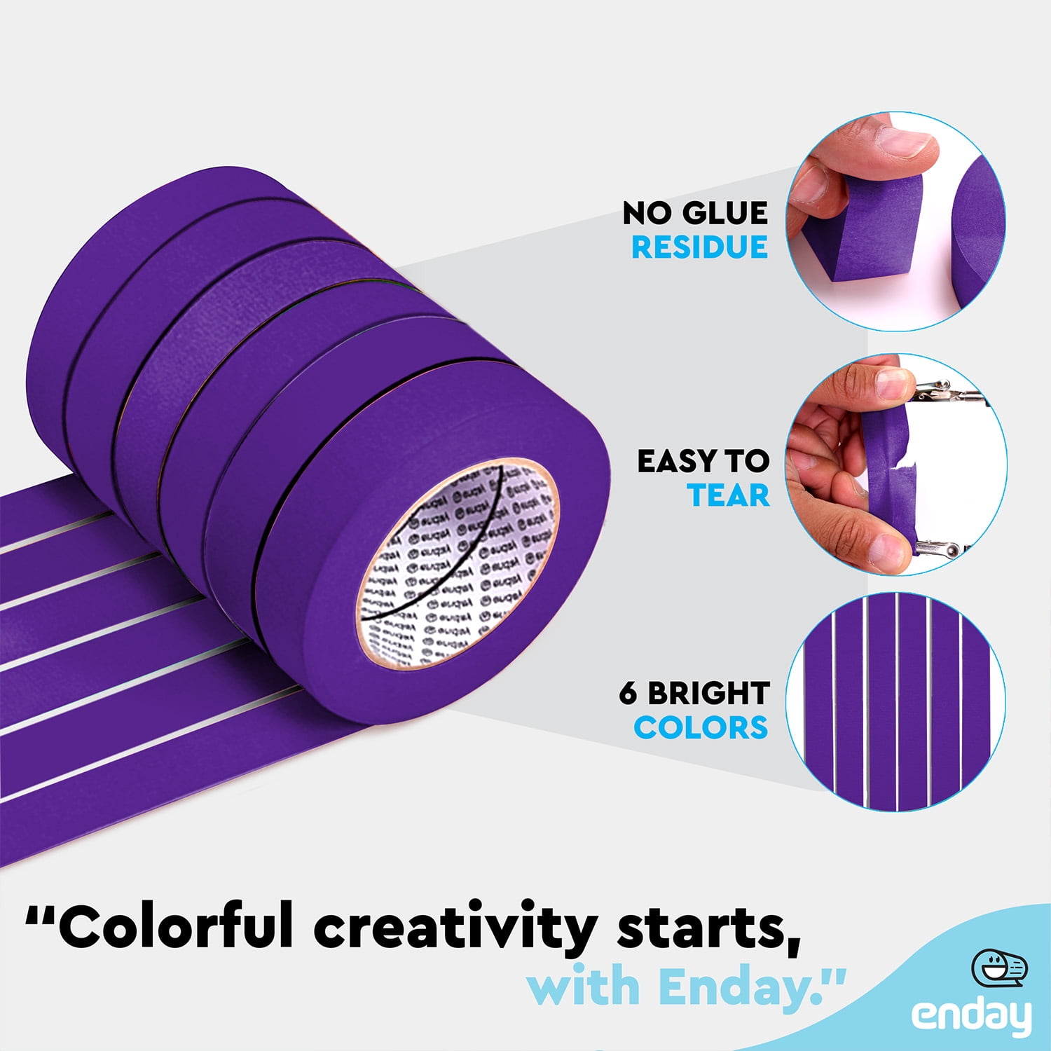 enday Masking Tape, 1" x 60 Yards, Purple, Pack of 6
