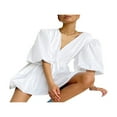 thumbnail image 2 of Robe Mini à Manches Bouffantes Mi-Longues pour Femmes Col en V Taille Haute Robe Courte à Volants, 2 of 6