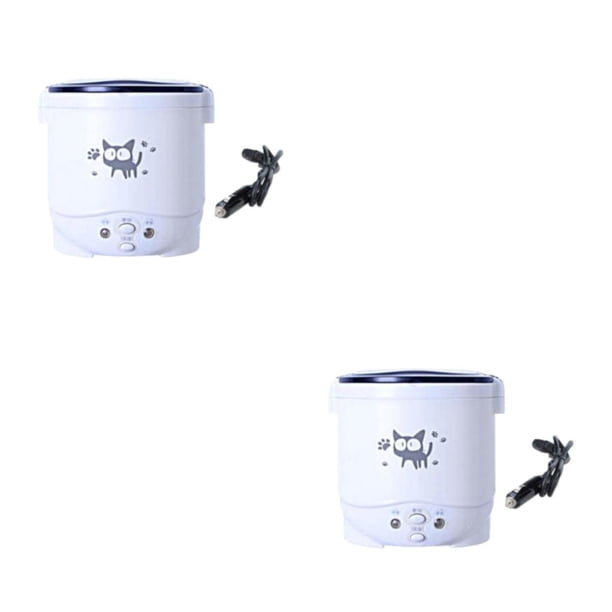 Olla arrocera eléctrica pequeña Bewildely 1L multifunción coche de viaje gato blanco 12V 2Conjunto